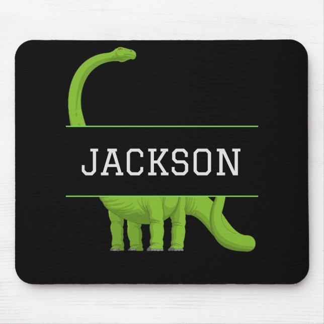 Cute Name Personalised Dinosaur Black Mouse Pad (Front)
