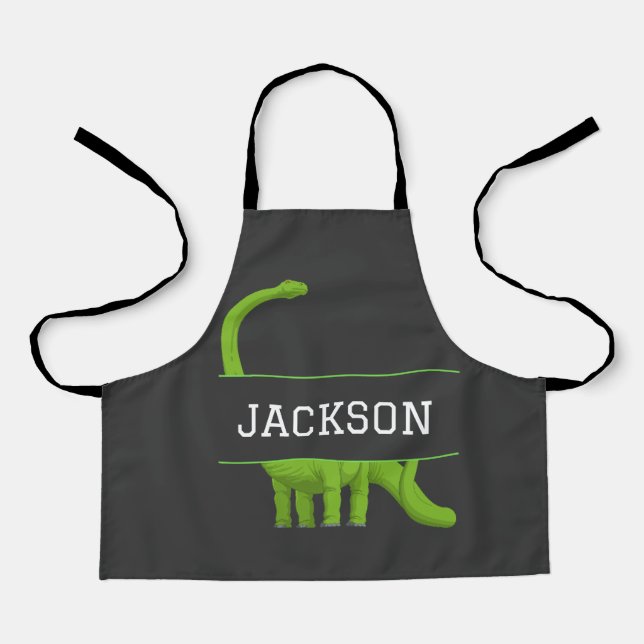 Cute Name Personalised Kids' Dinosaur Black Apron (Front)