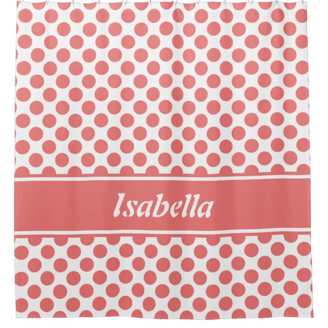 Cute Name Pink & White Polka Dot Pattern Shower Curtain (Front)