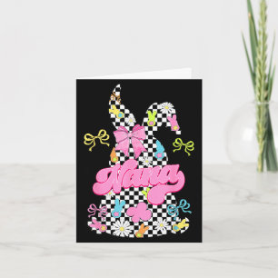 Cute nana chequered bunny coquette bow easter day card