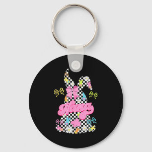 Cute nana chequered bunny coquette bow easter day key ring