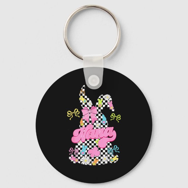 Cute nana chequered bunny coquette bow easter day key ring (Front)