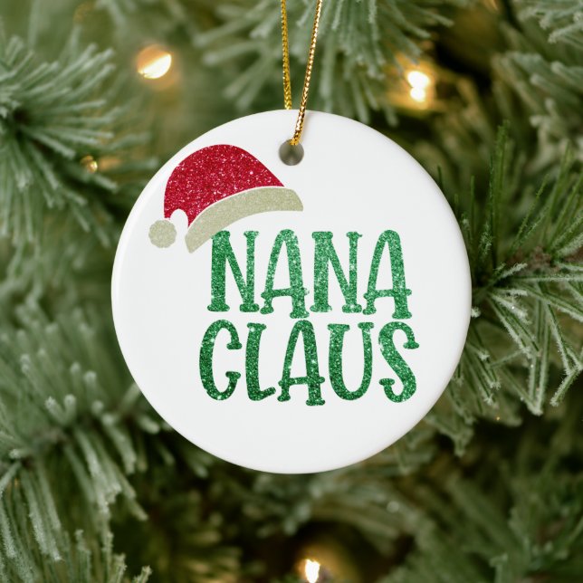 Cute Nana Claus Christmas - Personalised Grandma Ceramic Ornament (Tree)