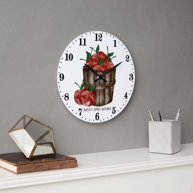 Cute Nana's apple kitchen add name Large Clock (Office)