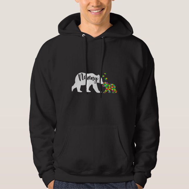 Cute Nanny Bear Autism Awareness Family Support Au Hoodie (Front)
