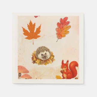 Cute napkins for your home. Autumn animals, leafs.