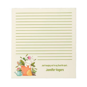 Cute Napping Cat and Plants Notepad