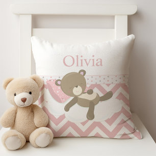 Cute Napping Teddy Bear with Custom Monogram Cushion