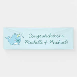 Cute Narwhal Baby Shower Kawaii Blue Boy Banner