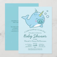 Cute Narwhal Baby Shower Kawaii Blue Boy