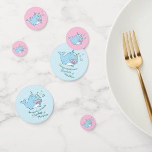 Cute Narwhal Baby Shower Kawaii Pink Girl Confetti