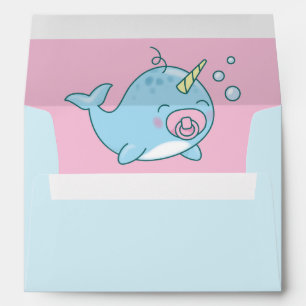 Cute Narwhal Baby Shower Kawaii Pink Girl Envelope