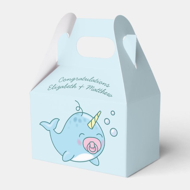 Cute Narwhal Baby Shower Kawaii Pink Girl Favour Box (Front Side)