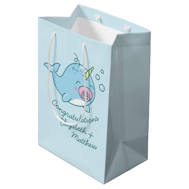 Cute Narwhal Baby Shower Kawaii Pink Girl Medium Gift Bag (Back Angled)