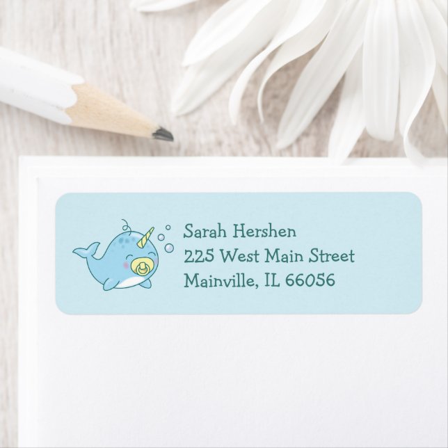 Cute Narwhal Baby Shower Kawaii  Return Address Label (Insitu)
