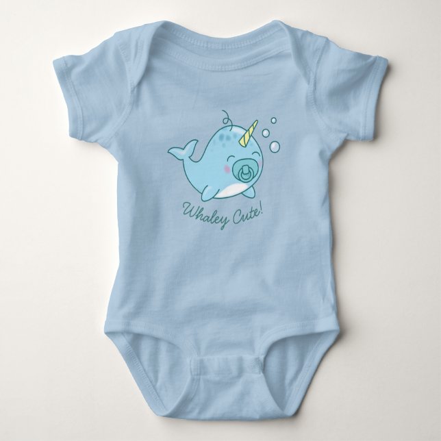 Cute Narwhal Baby Shower Kawaii Whaley Blue Boy Bodysuit (Front)