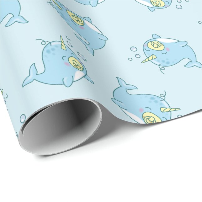 Cute Narwhal Baby Shower Kawaii  Wrapping Paper (Roll Corner)