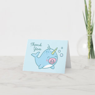 Cute Narwhal Baby Shower Thank You Pink Girl