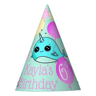 Cute Narwhal Birthday Party Favour Hat Personalise