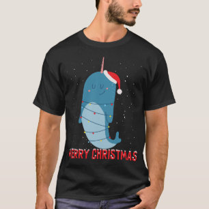 Cute narwhal Christmas Tree Lights T-Shirt