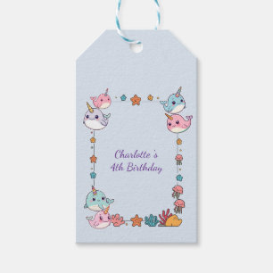 Cute Narwhal fish Pattern Watercolor Under the Sea Gift Tags