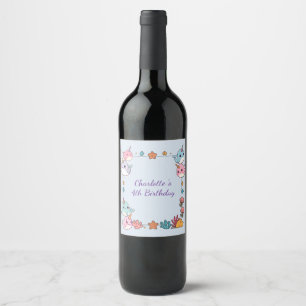 Cute Narwhal fish Pattern Watercolor Under the Sea Wine Label