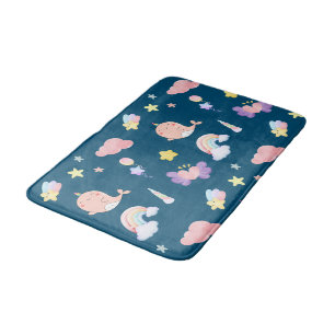 Cute Narwhal Fish Unicorn Rainbow Pattern Bath Mat