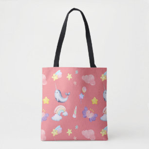 Cute Narwhal Fish Unicorn Rainbow sea Birthday Tote Bag