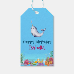 Cute Narwhal Fish Unicorn Whale sea Birthday Gift Tags