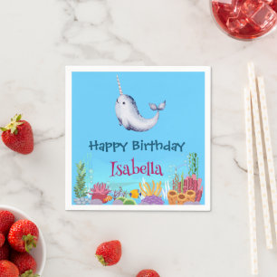 Cute Narwhal Fish Unicorn Whale sea Birthday Napkin