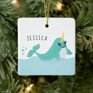 Cute Narwhal Girls Ceramic Ornament