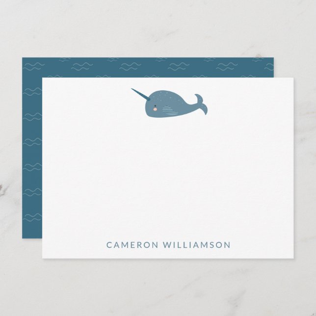 Cute Narwhal in Blue Personalised Baby and Kids  Card (Front/Back)
