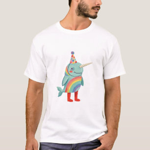Cute Narwhal T-Shirt Rainbow Party Hat