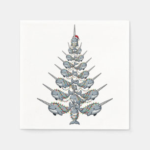 Cute Narwhal Wearing a Santa Hat with Festive Napkin