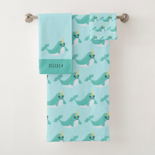 Cute Narwhal with Eyelashes Bath Towel Set
