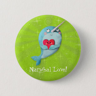 Cute Narwhal with Heart 6 Cm Round Badge