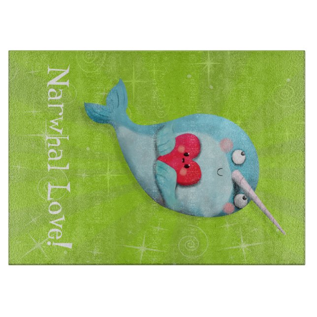 Cute Narwhal with Heart Cutting Board (Front)