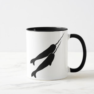 Cute Narwhals Swimming Together Black Silhouette Mug