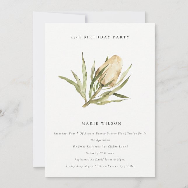 Cute Native Banksia Floral Any Age Birthday Invitation (Front)