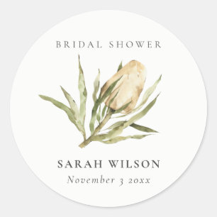 Cute Native Banksia Watercolor Flora Bridal Shower Classic Round Sticker