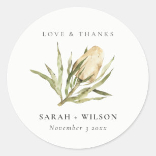 Cute Native Banksia Watercolor Floral Wedding Classic Round Sticker