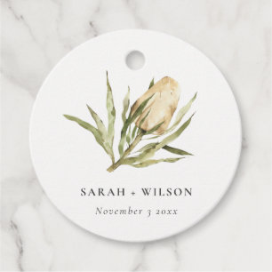 Cute Native Banksia Watercolor Floral Wedding Favour Tags