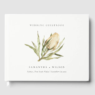 Cute Native Banksia Watercolor Floral Wedding Guest Book