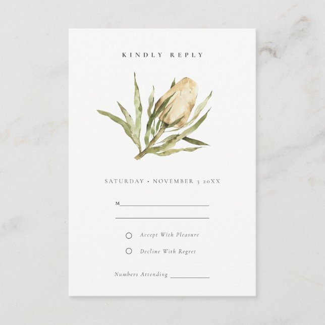 Cute Native Banksia Watercolor Floral Wedding RSVP Enclosure Card (Front)