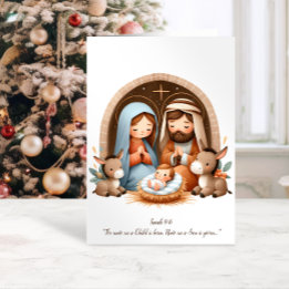 Cute Nativity Scene Isaiah 9:6 Bible Verse Holiday Card