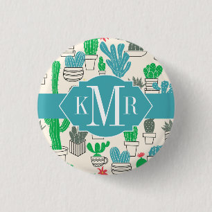Cute Natural Floral Cacti Pattern 3 Cm Round Badge