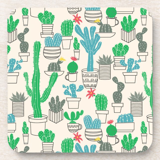 Cute Natural Floral Cacti Pattern Coaster (Front)