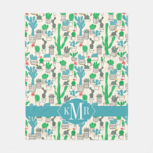 Cute Natural Floral Cacti Pattern Fleece Blanket