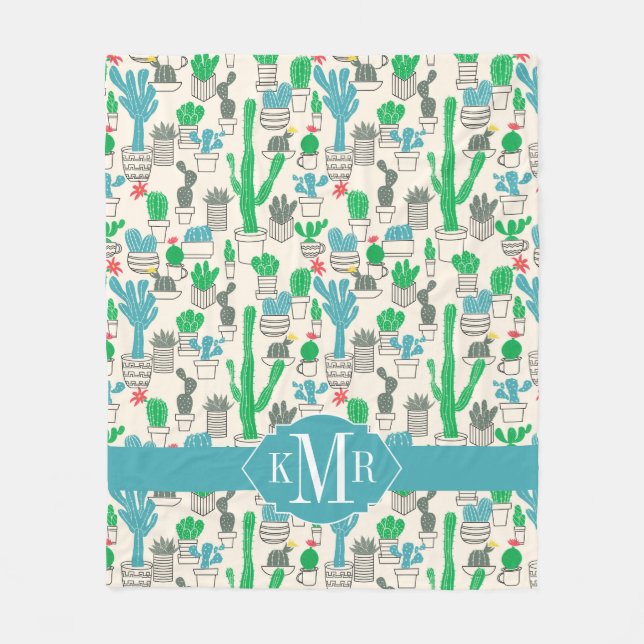 Cute Natural Floral Cacti Pattern Fleece Blanket (Front)