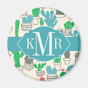 Cute Natural Floral Cacti Pattern Magnet